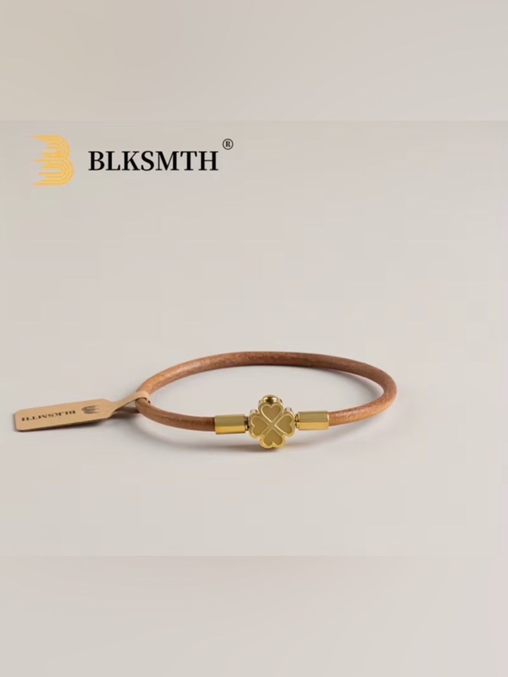 BLKSMTH Unisex Gold Clover Leather Bracelet in Brown